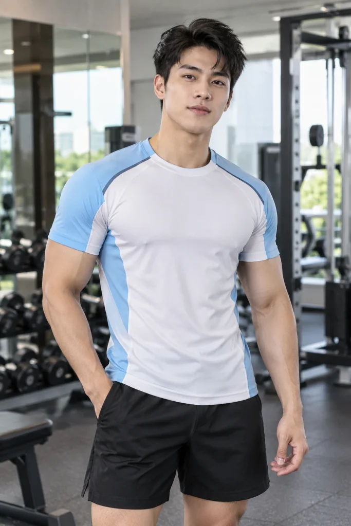 Áo Gym Athletic Fit Phối Xanh Trời