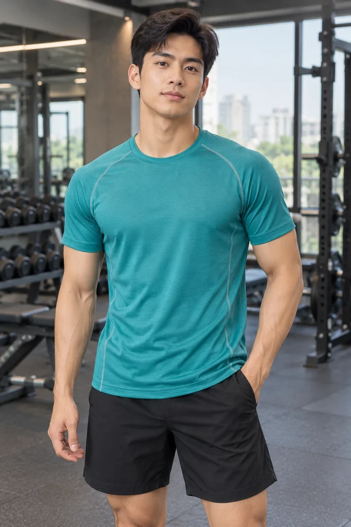 Áo Gym Cổ Tròn Flatlock Xanh Ngọc