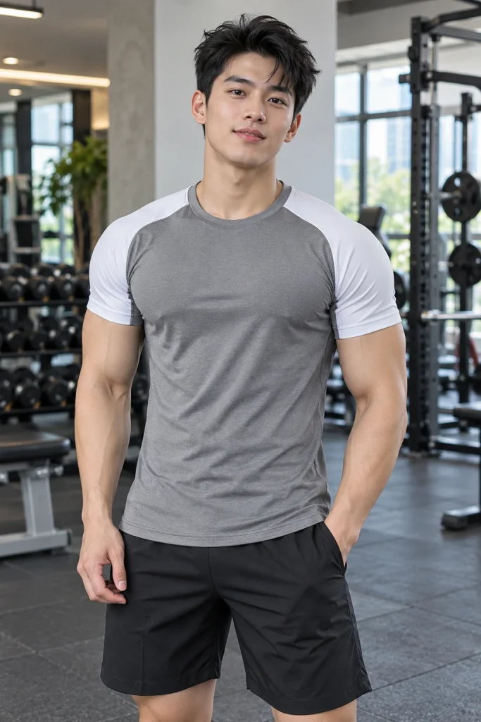 Áo Gym Slim Fit Phối Vai Trắng Xám
