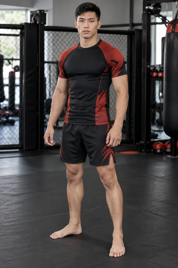 Áo MMA Rashguard Tay Ngắn Đen Đỏ