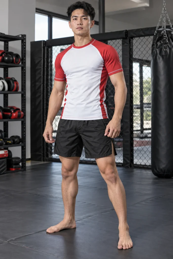 Áo MMA Tay Raglan Phối Trắng Đỏ