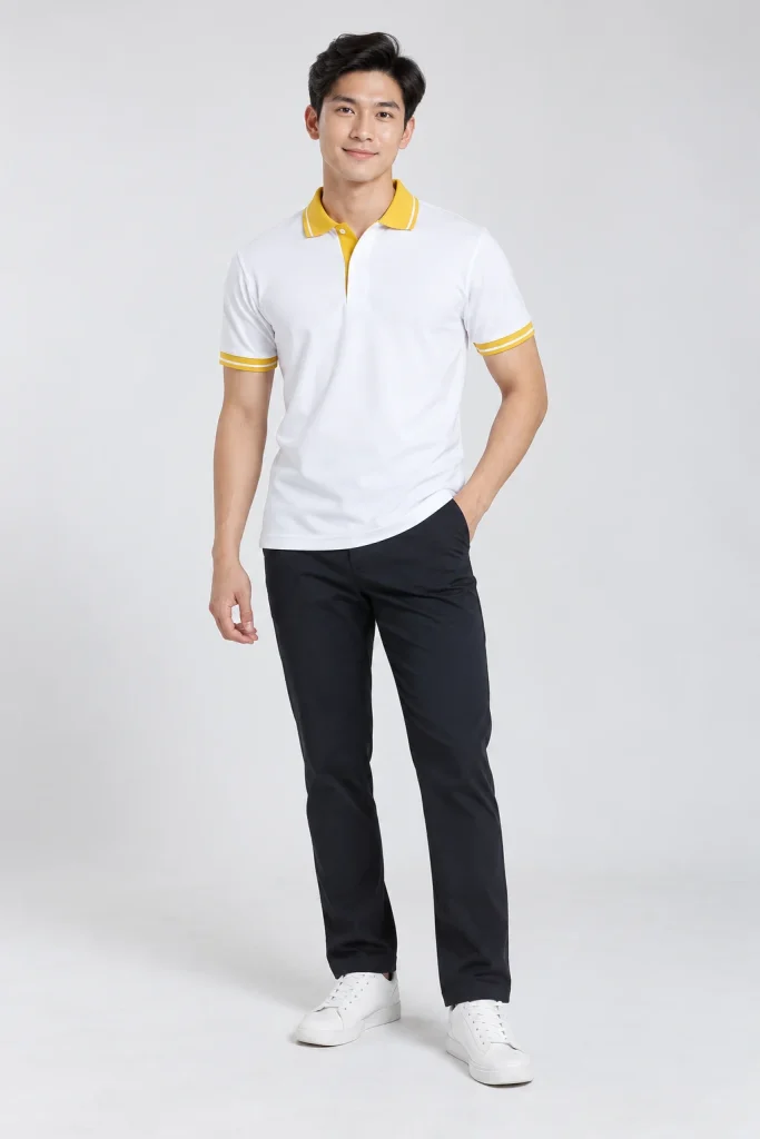 Áo Polo Bất Động Sản Phối Vàng Trắng