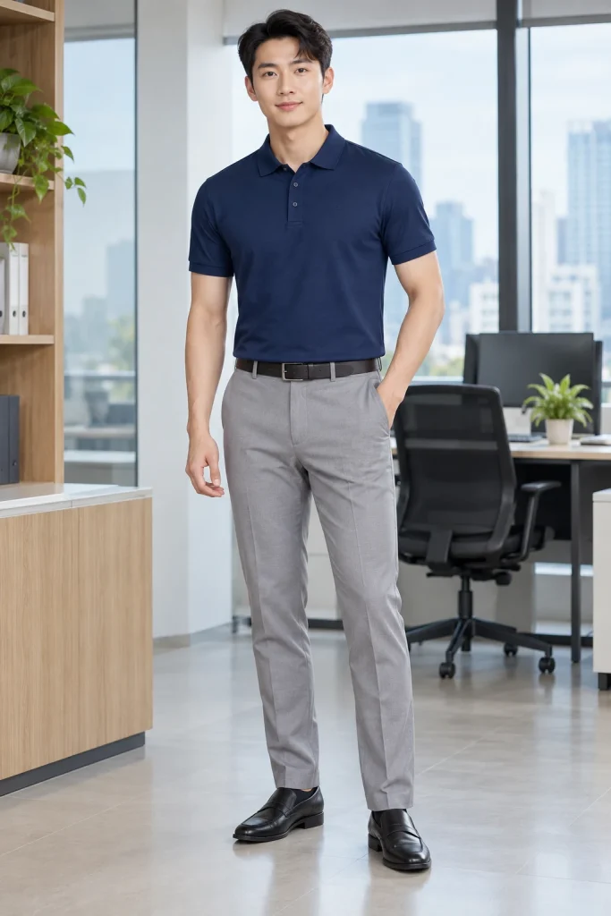 Áo Polo Công Sở Xanh Navy Giữ Form