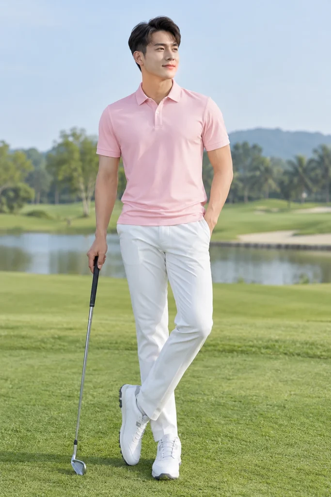 Áo Polo Golf Nữ Dáng Ôm Màu Hồng Phấn