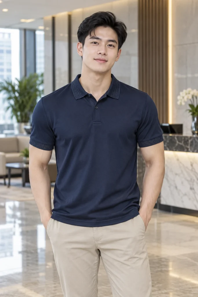 Áo Polo Gym Cổ Dệt Xanh Navy