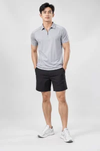 Áo Polo Gym Cổ Khóa Kéo Xám Bạc