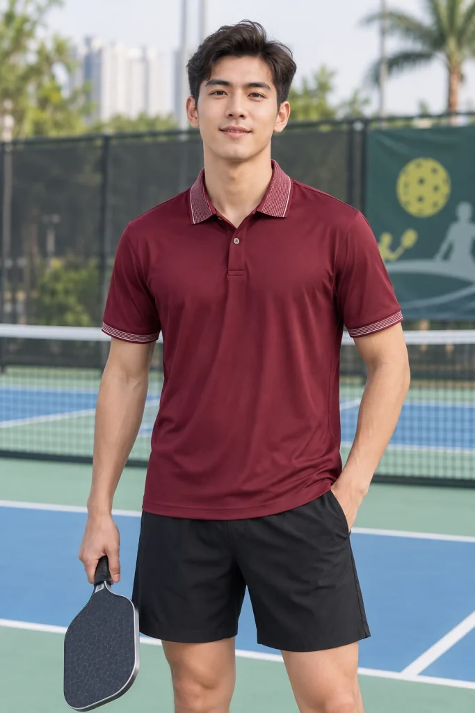 Áo Polo Pickleball Cổ Dệt Đỏ Rượu