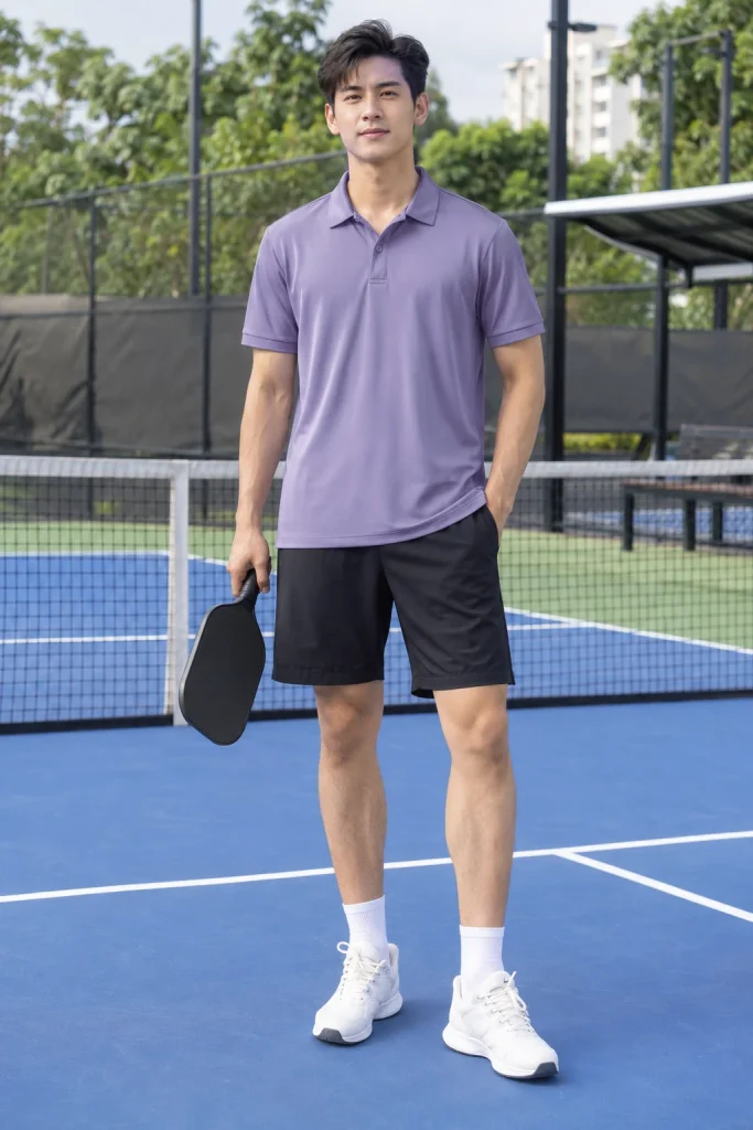Áo Polo Pickleball Dáng Suông Màu Tím Khói