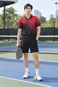 Áo Polo Pickleball In Chuyển Màu Đỏ Đen