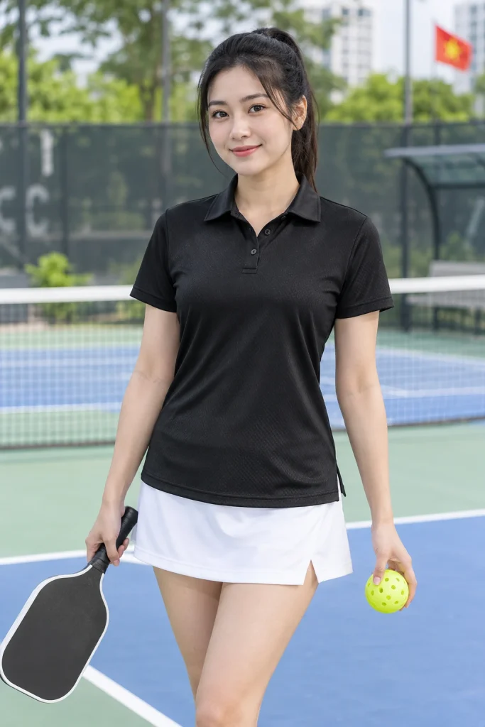 Áo Polo Pickleball Lưới Thoáng Khí Màu Đen