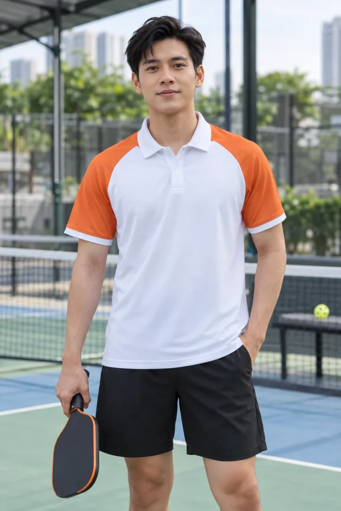 Áo Polo Pickleball Raglan Trắng Cam