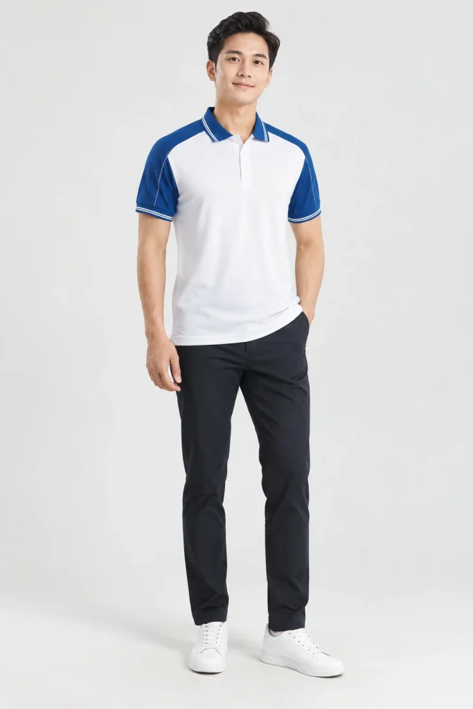 Áo Polo Truyền Thông Phối Trắng Xanh
