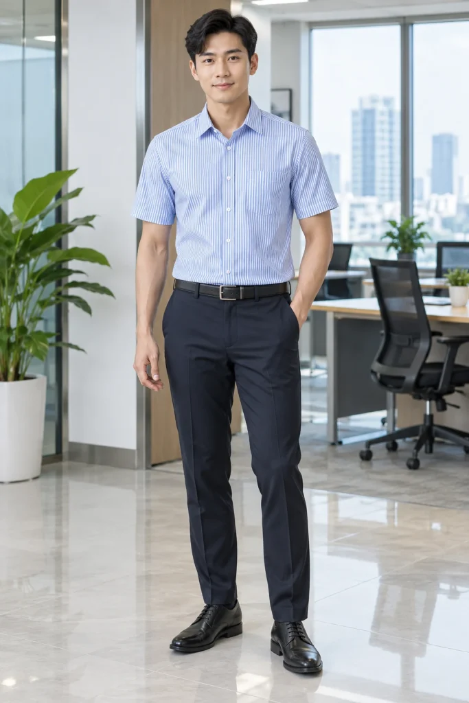 Áo Sơ Mi Ngắn Tay Sọc Xanh Công Sở