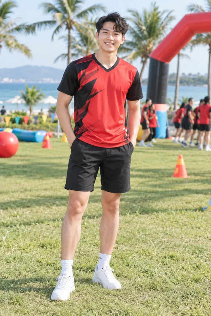 Áo Teambuilding Cổ V Phối Đỏ Đen