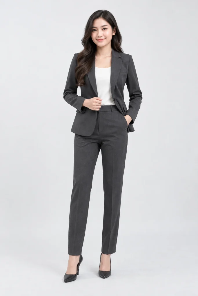 Bộ Vest Công Sở Vải Co Giãn Màu Than Chì
