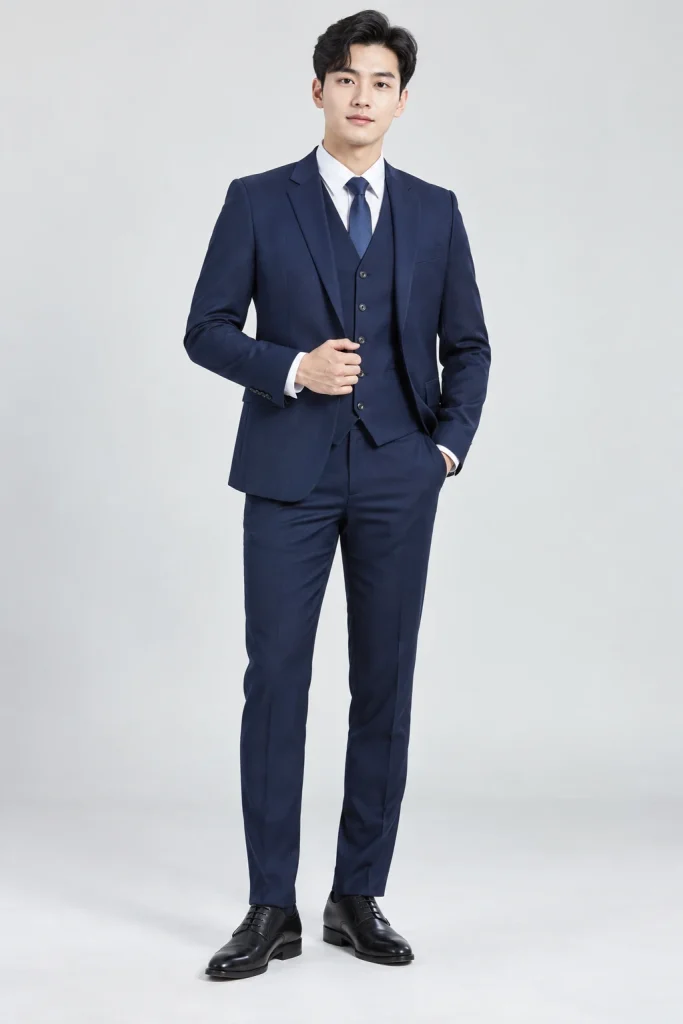 Bộ Vest Nam Ba Mảnh Màu Xanh Navy