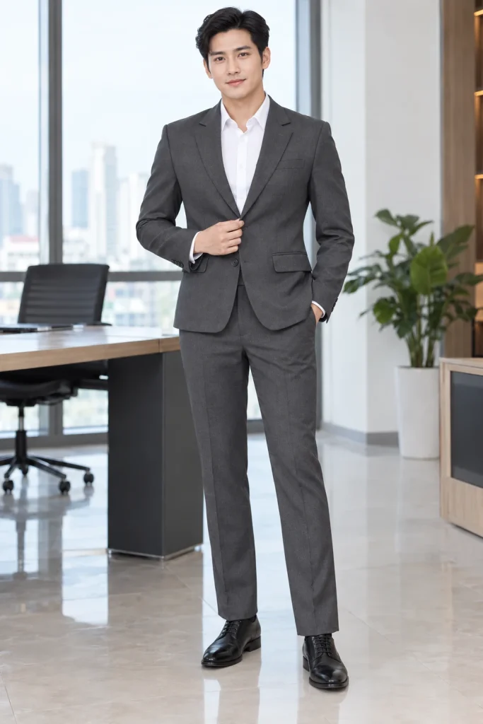 Bộ Vest Nam Hai Khuy Màu Xám Than