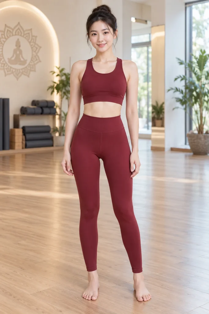 Bộ Yoga Bra Đan Lưng Đỏ Rượu