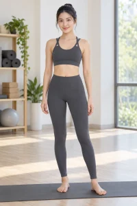 Bộ Yoga Bra Dây Chéo Cạp Cao Màu Than Chì