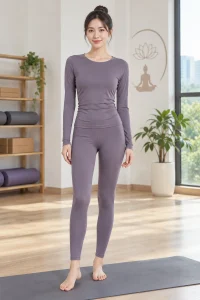 Bộ Yoga Tay Dài Mỏng Nhẹ Màu Tím Khói