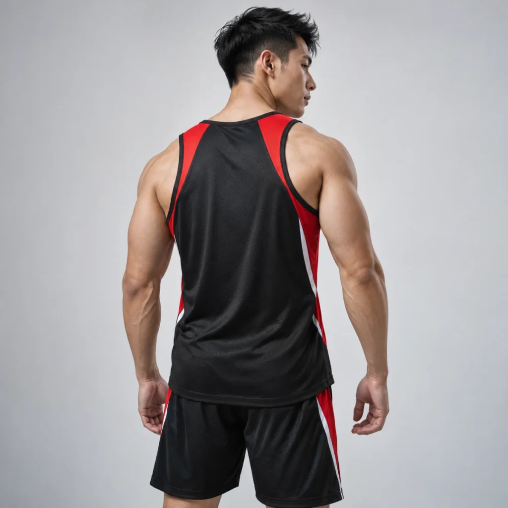 Mặt sau bộ đồng phục gym đỏ đen